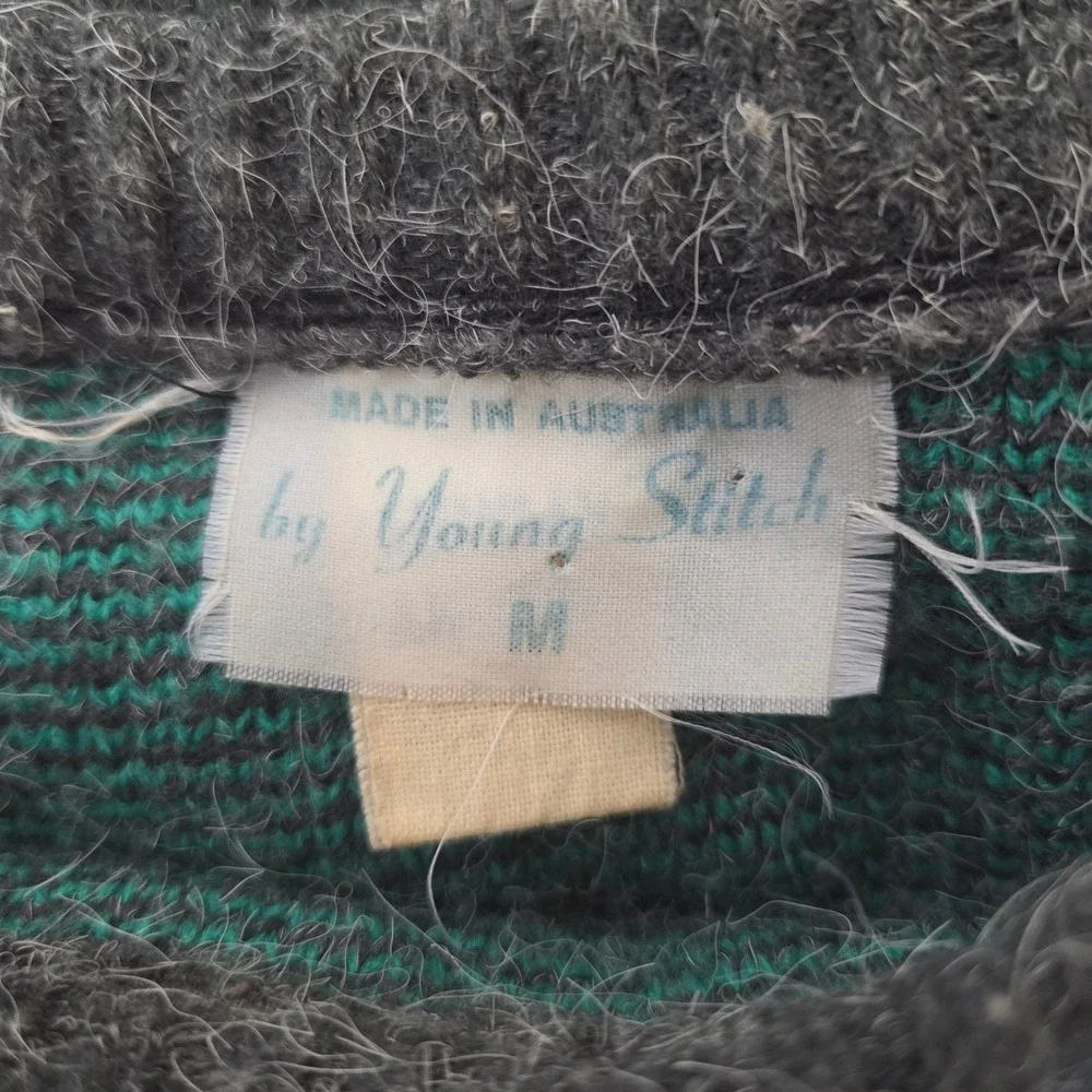 Vintage Australia Koala Angora Blend Sweater Gray Teal Green Womens‎ Medium